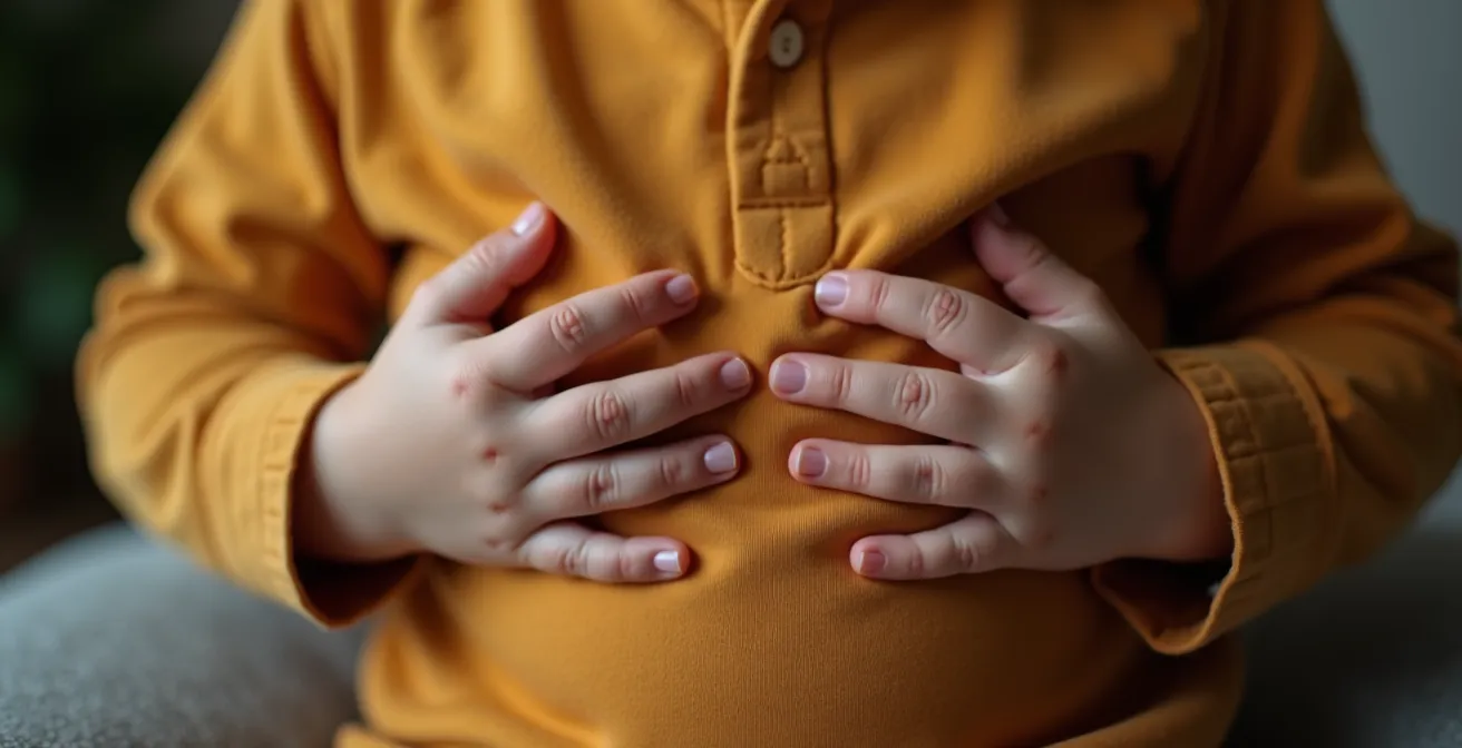 A young child touching their chest and face while learning to identify different emotions through body sensations