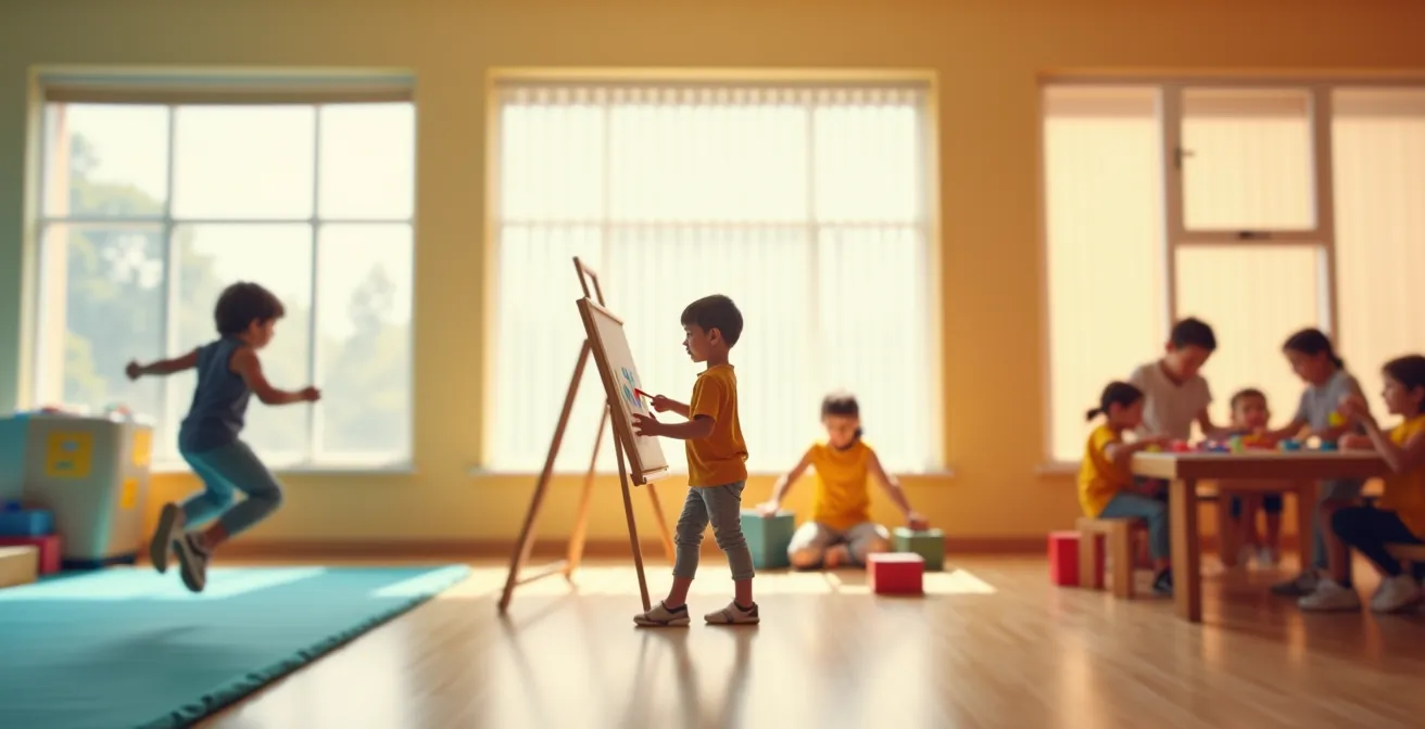 Children engaged in different activities matching their temperaments, from painting to gymnastics.