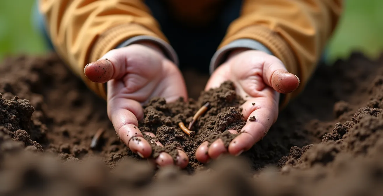 Child's hands covered in wet mud showing texture and natural exploration