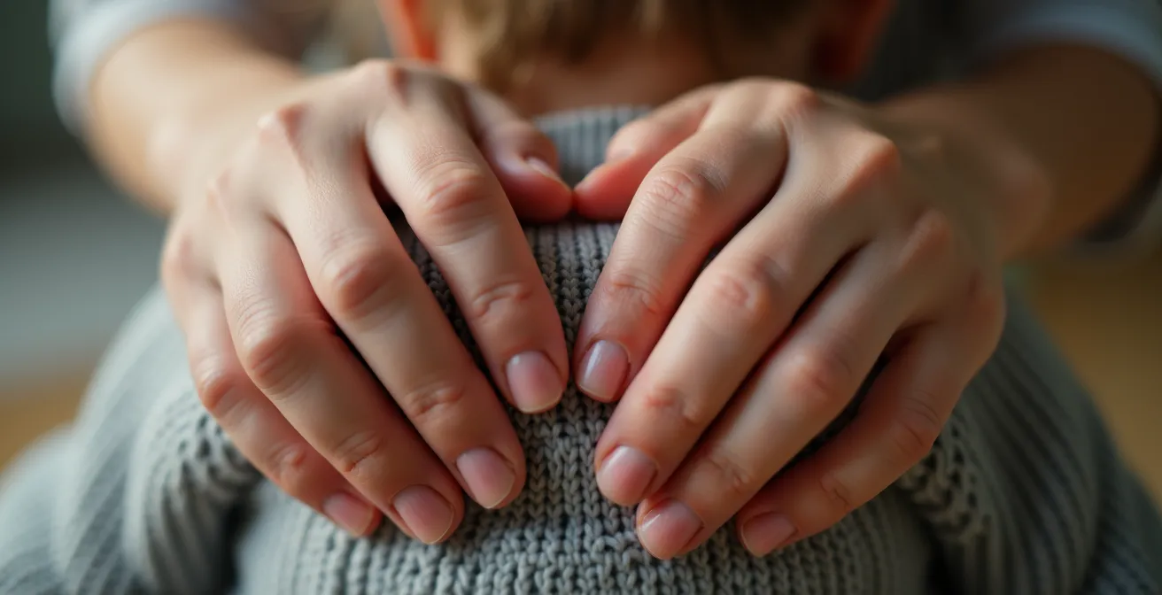 Close-up of gentle hands applying calming pressure