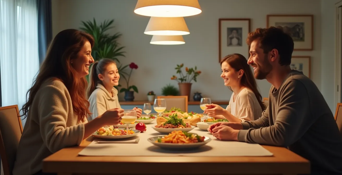 A family sharing a meal together with focus on connection rather than food commentary