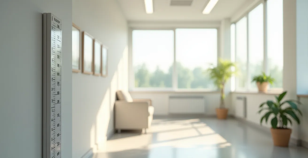 Medical consultation room with a pediatric endocrinologist discussing a bone age x-ray with a parent.