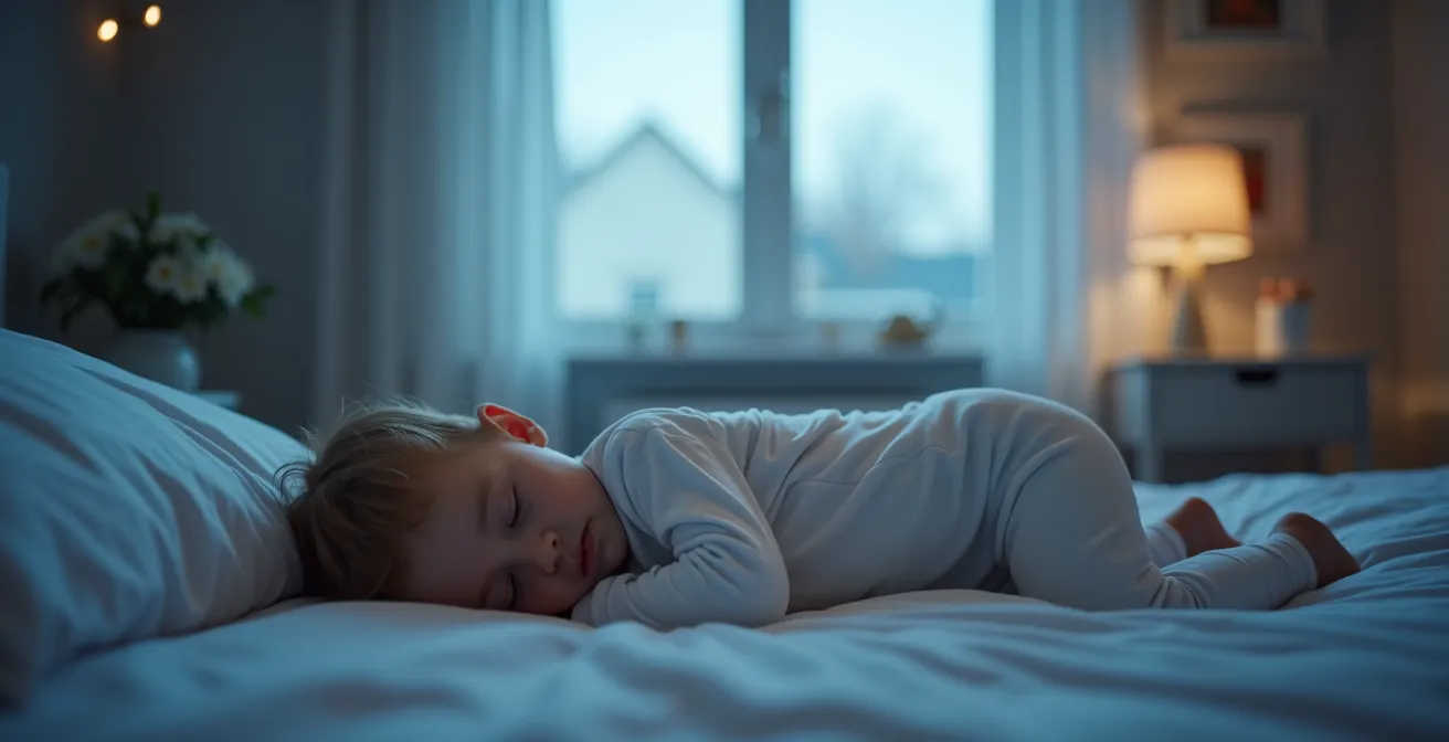 Child sleeping peacefully in therapeutic eczema sleepwear