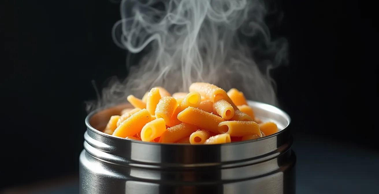 Cross-section view of insulated lunch containers showing temperature zones