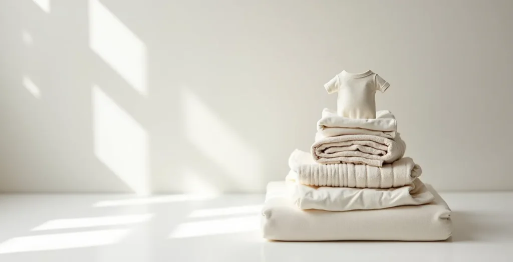 A pyramid visualization showing the priority of nursery textiles, with the mattress at the base and outerwear at the top.
